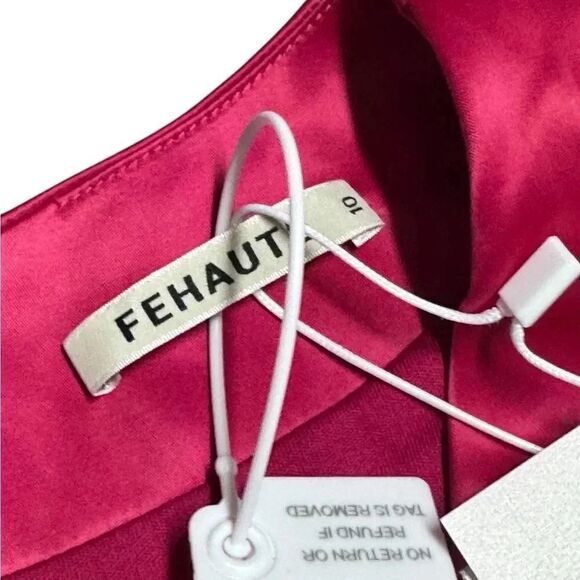 NWT FEHAUTE rose red pink Cap Sleeve v neck Satin A-Line Maxi wrap Dress sz 10 - Picture 9 of 13